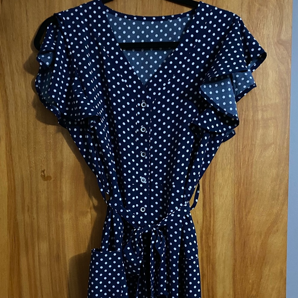 Blue polka dotted dress